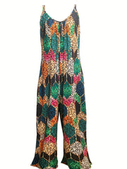 Sexy Geometric & Leopard Print V Neck Wide Leg Jumpsuit