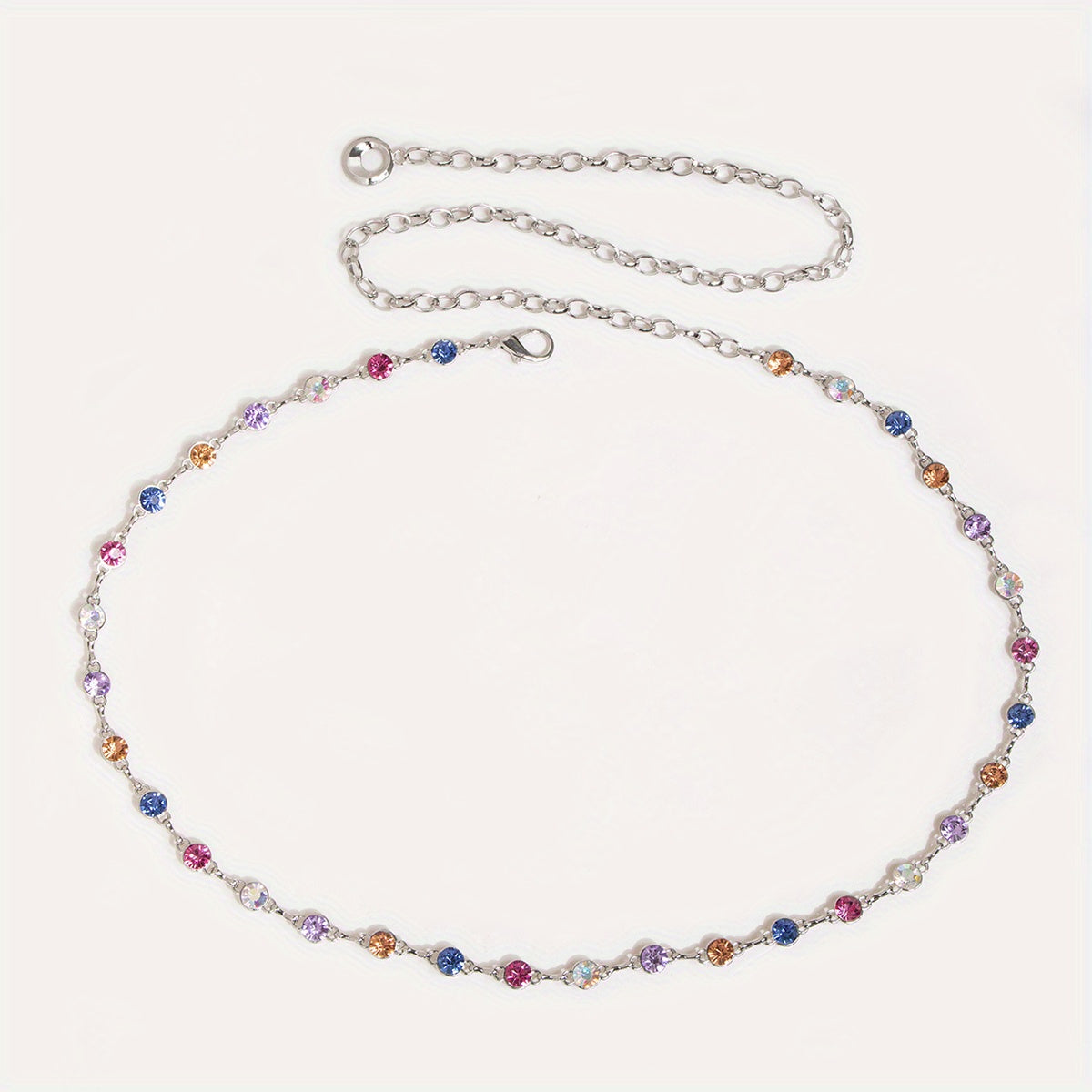 Colorful Crystal Waist Chain Silvery Metal Belly Chain Body Jewelry