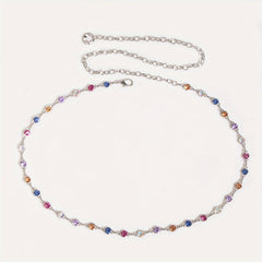Colorful Crystal Waist Chain Silvery Metal Belly Chain Body Jewelry