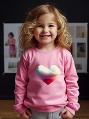 Heart Cloud Print Girls Pullover Sweatshirt Long Sleeve Crew Neck Tops
