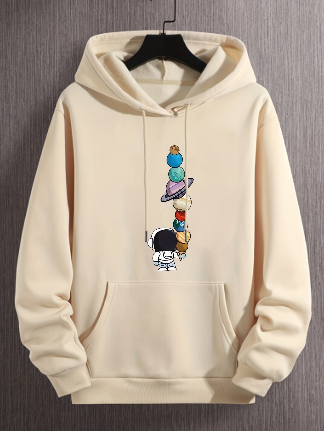 Planets Print Hoodie Men's Casual Graphic Pullover Hoodie