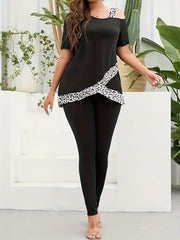 Leopard Print One Shoulder Wrap Top & Pants Set