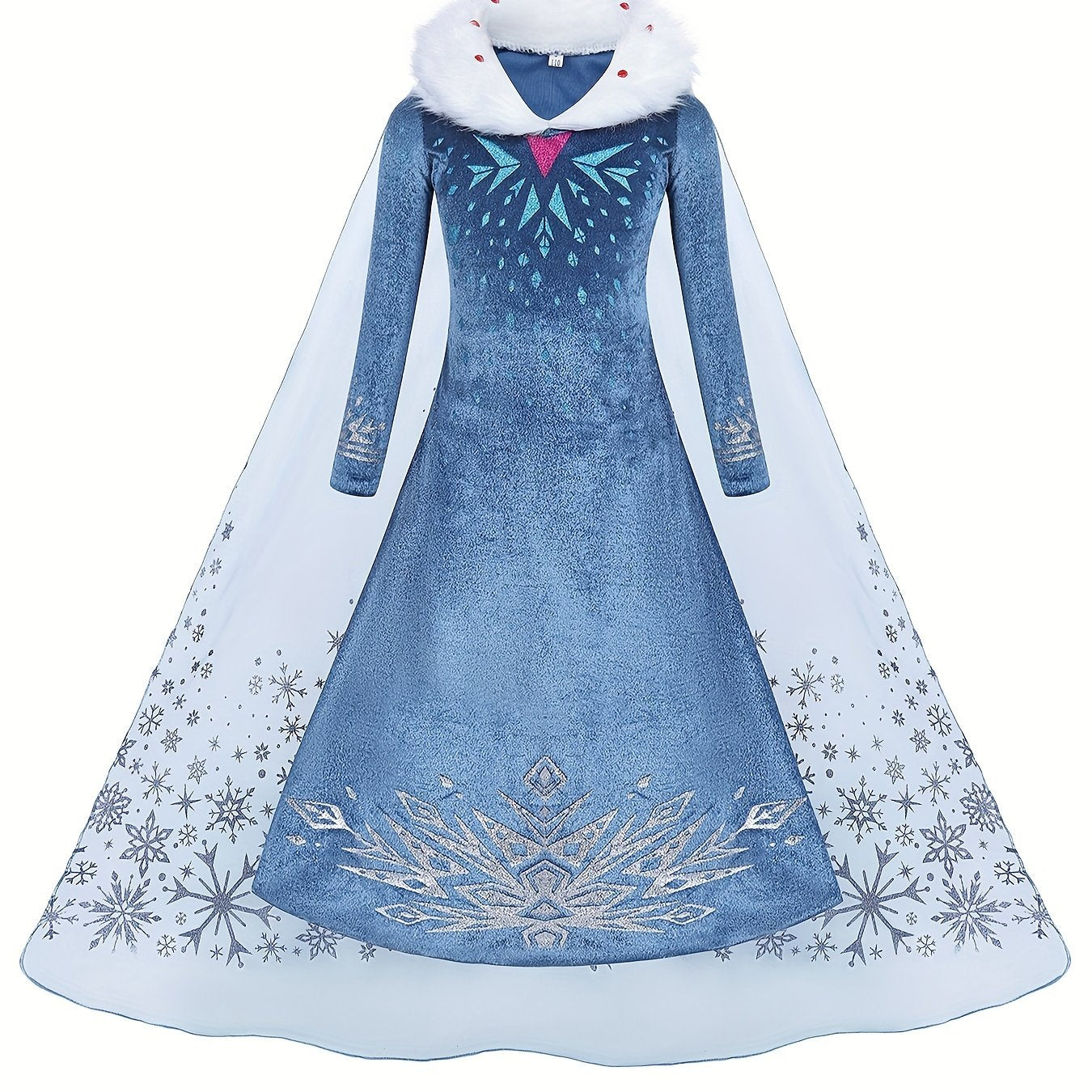 Girl's Velvet Princess Dress Snowflake Print Long Sleeve Dress