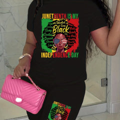 Juneteenth Print Summer Casual T Shirt & Biker Shorts Set