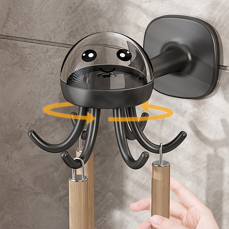 Kitchen Rotating Hook Utensil Storage Rack Wall Mounted Shelf