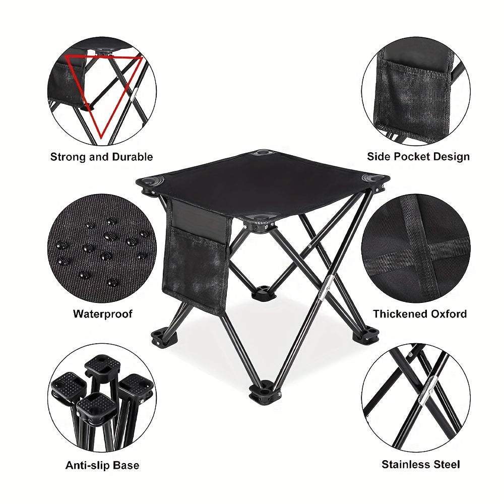 Portable Camping Stool with Side Pockets, Lightweight and Sturdy Folding Stool
