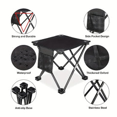 Portable Camping Stool with Side Pockets, Lightweight and Sturdy Folding Stool