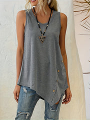 Button Decor Crew Neck Sleeveless Tank Top for Summer