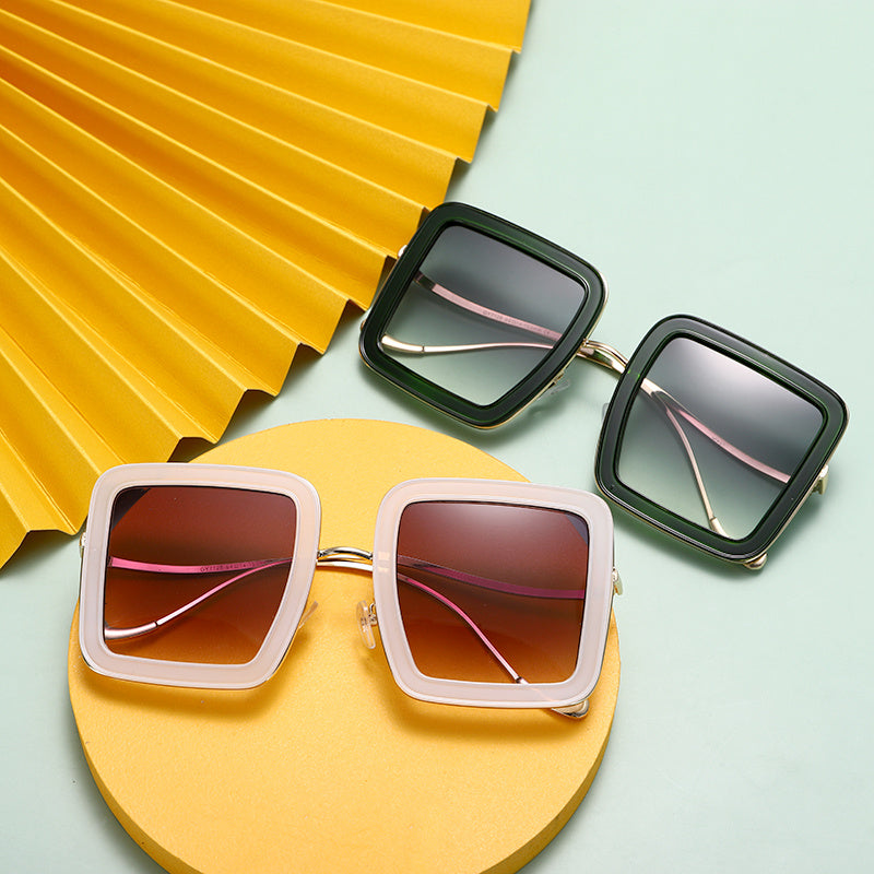 Square Unisex Sunglasses Large Frame with Irregular Temples