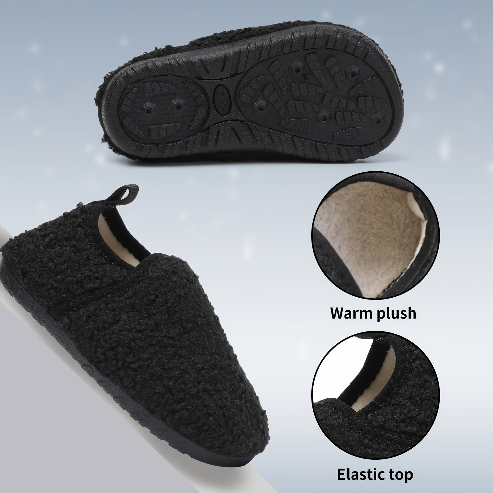 Boys Warm Fleece House Shoes Non Slip Soft Bottom Winter Indoor Shoes