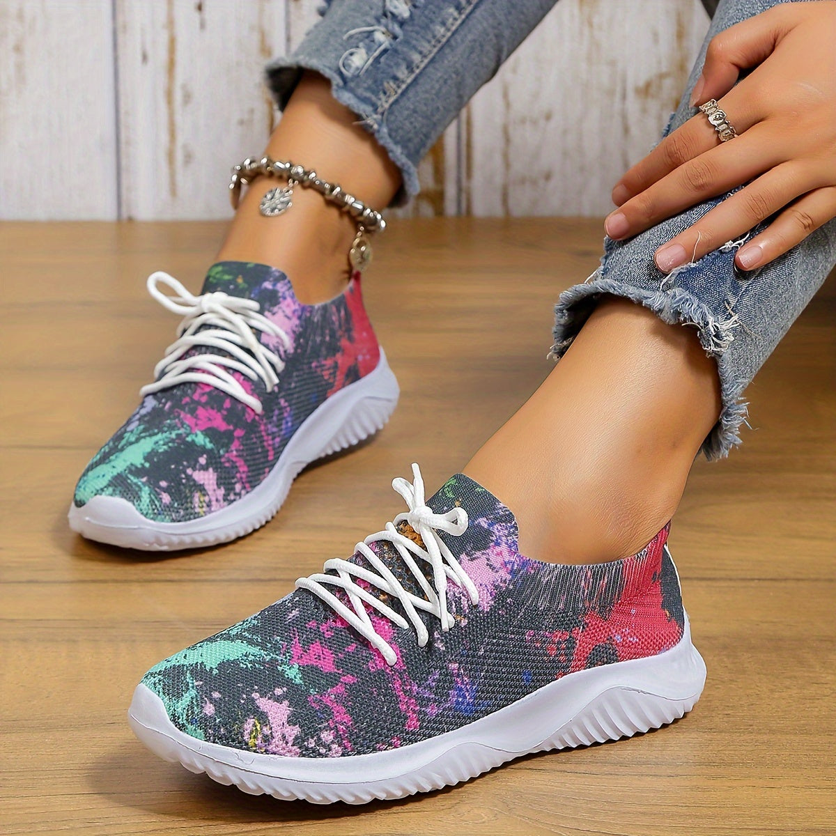 Colorful Mesh Lightweight Running Shoes Breathable Casual Wear Non Slip Sneakers