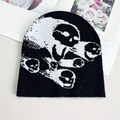 Skull Impact Jacquard Beanie Lightweight Elastic Soft Breathable Knit Hat