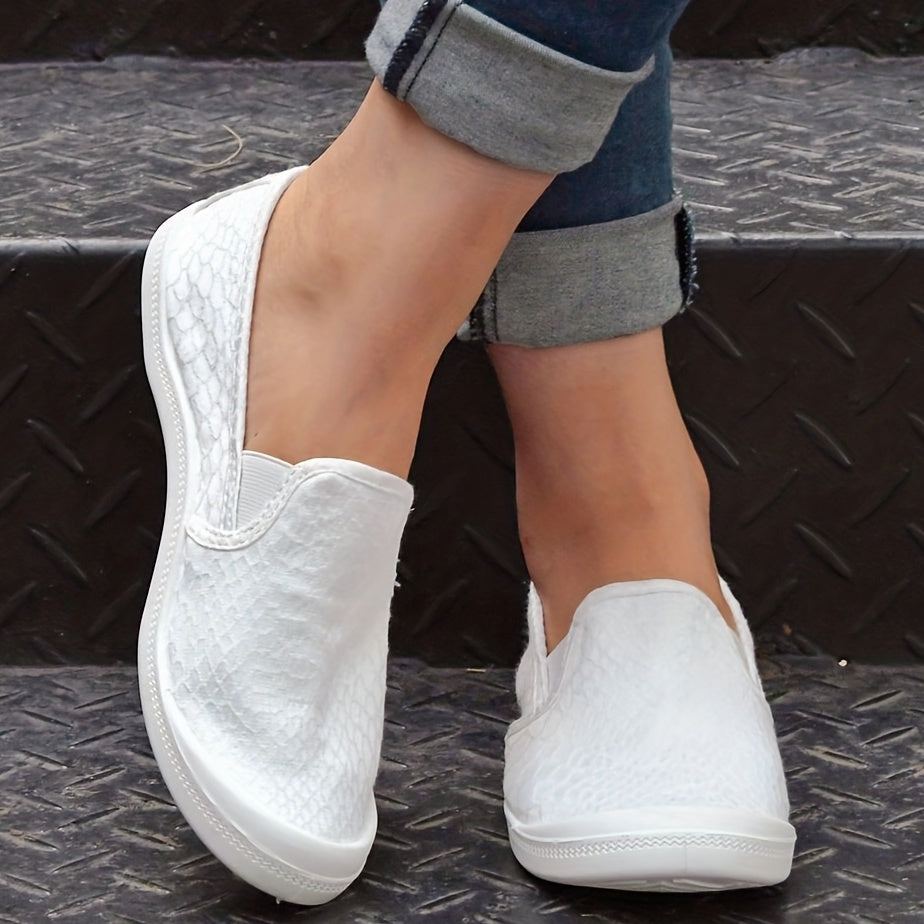 Flat Canvas Shoes Snakeskin Slip On Loafers Casual Walking Shoes
