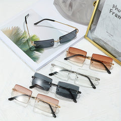 Rimless Sunglasses Gradient UV400 Sun Shades With Case