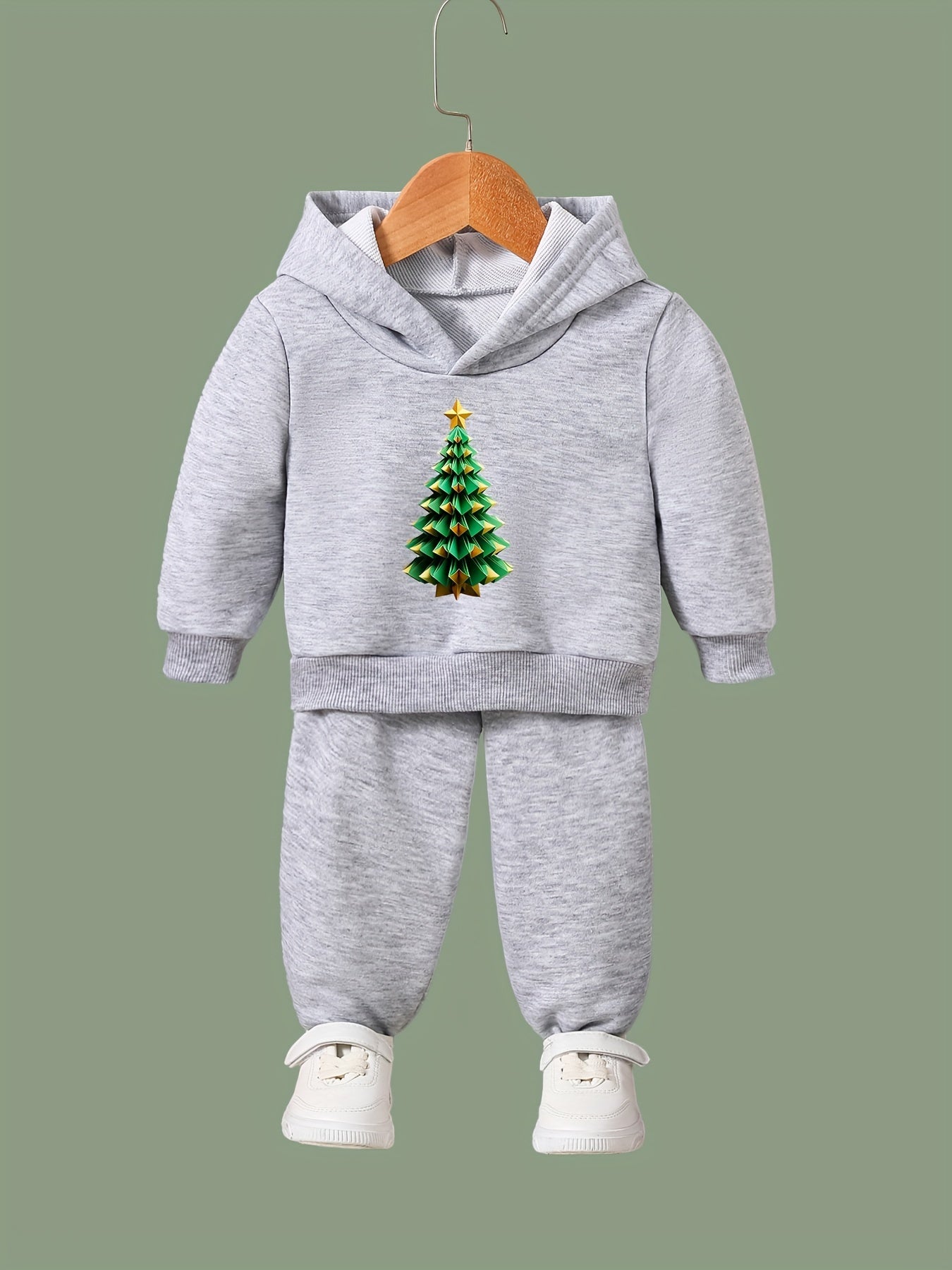 Christmas Tree Print Hoodies Pants Set For Spring Fall Sports Christmas Gift