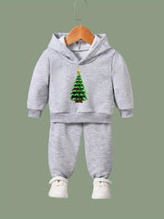 Christmas Tree Print Hoodies Pants Set For Spring Fall Sports Christmas Gift