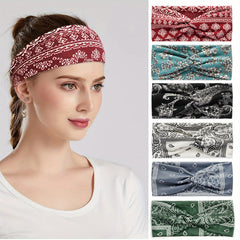 6pcs Boho Headband Wide Flower Hair Band Elastic Sports Sweatband