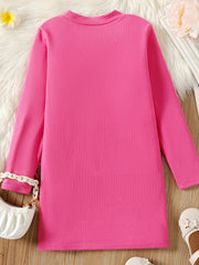 Kid Girl Solid Stand Collar Long Sleeve Knit Dress