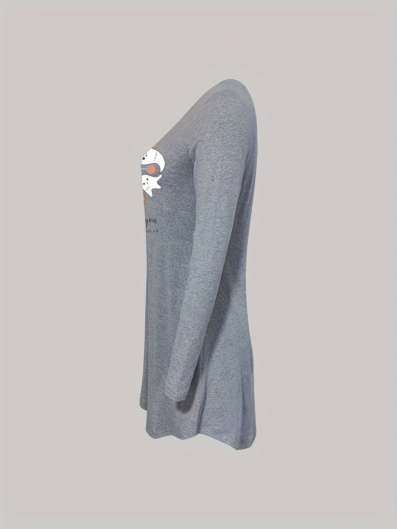 Ghost Print Night Dress Crew Neck Long Sleeve Pajama Dress Women's Sleepwear