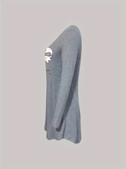 Ghost Print Night Dress Crew Neck Long Sleeve Pajama Dress Women's Sleepwear