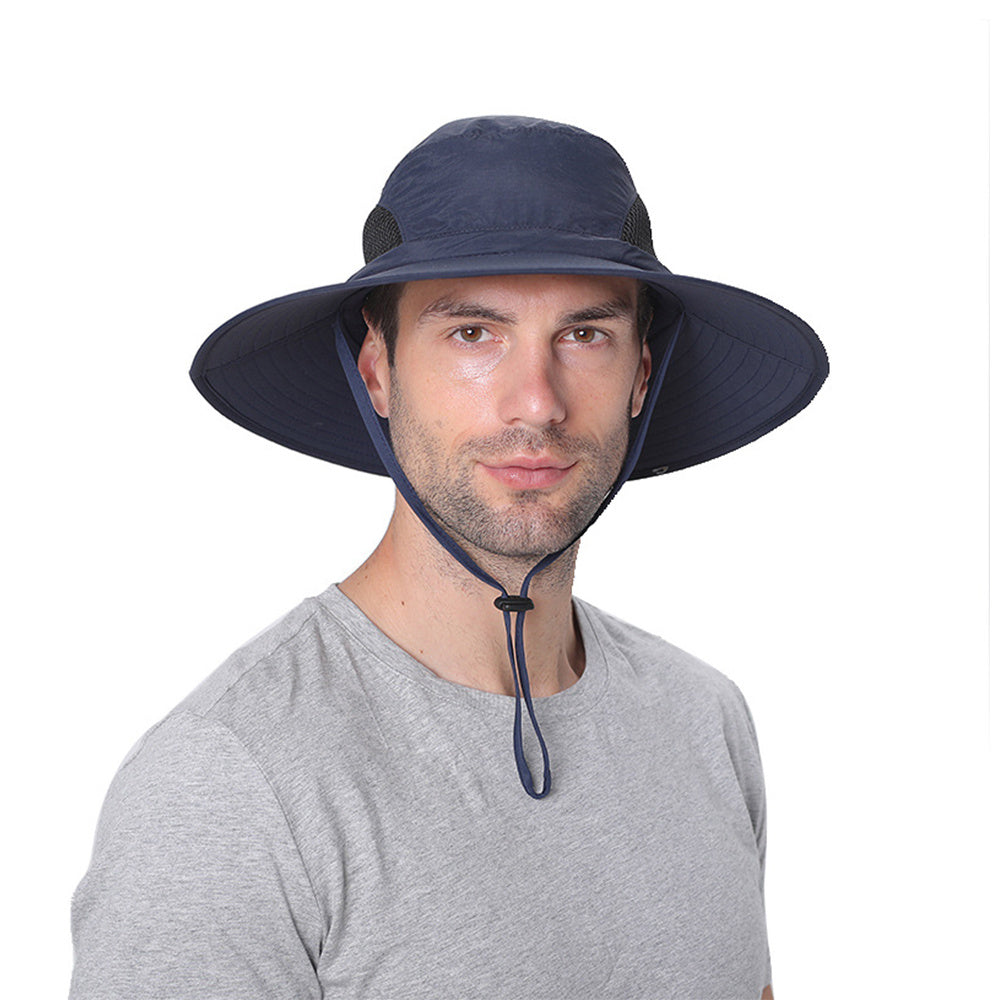 Wide Brim Sun Hat with Strap Windproof Breathable Foldable Cap