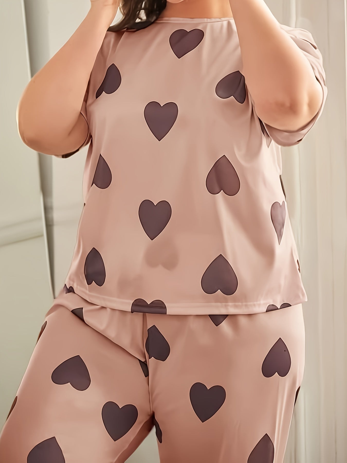 Heart Print Short Sleeve Tee & Pants Loungewear Set