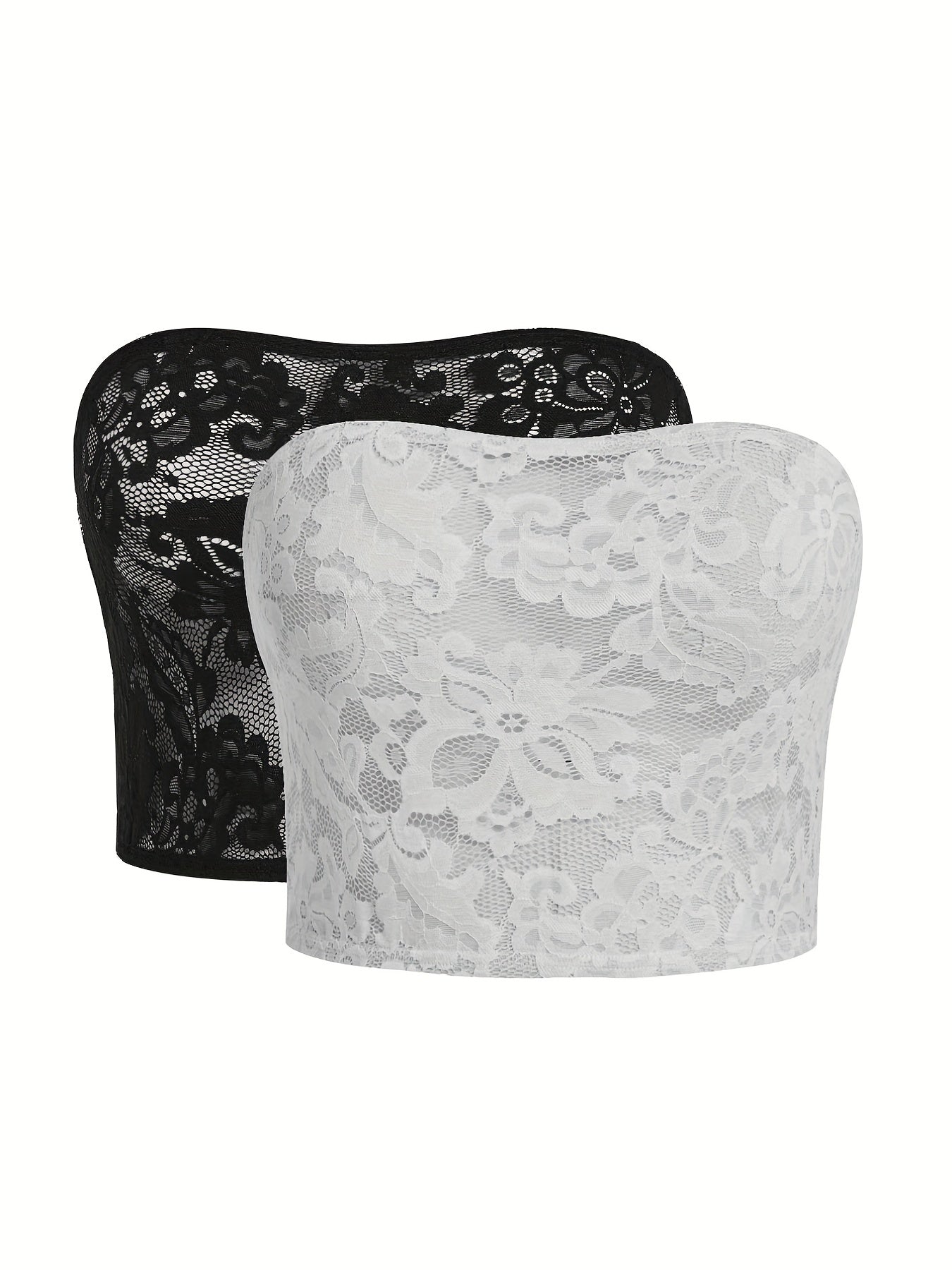 Solid Floral Jacquard Lace Tube Top