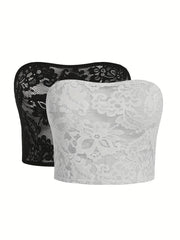 Solid Floral Jacquard Lace Tube Top
