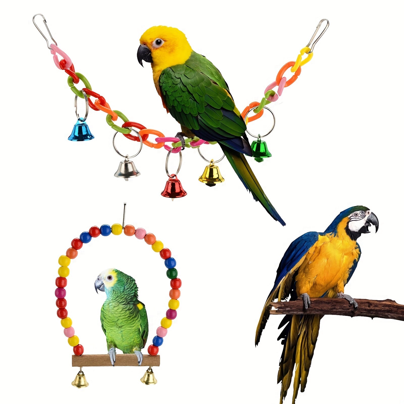 17pcs Parrot Bird Toys Set Swing Rattan Ball Bell Toy For Budgie Cockatiel