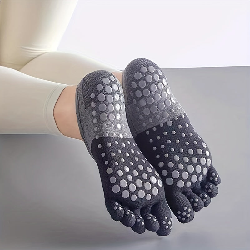 4 Pairs Non-Slip Yoga Five Toe Socks with Straps Soft Cotton Pilates Socks