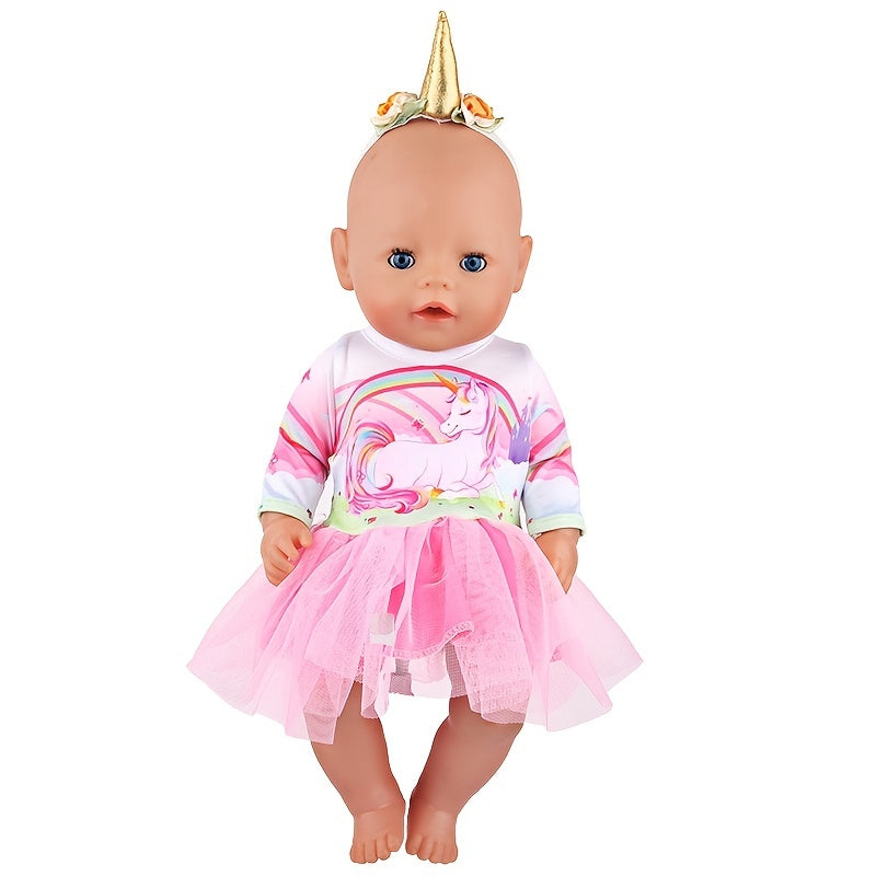 18" American Doll Unicorn Gauze Skirt Hair Band 2Pc Set Costume Accessories