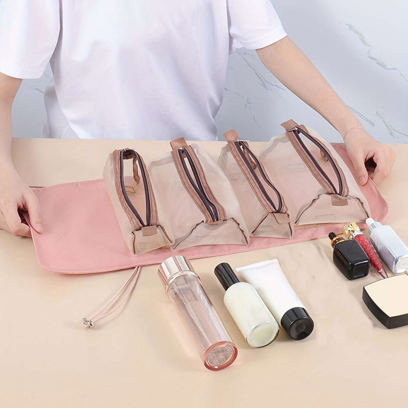 Foldable Toiletry Travel Bag with Detachable Compartments