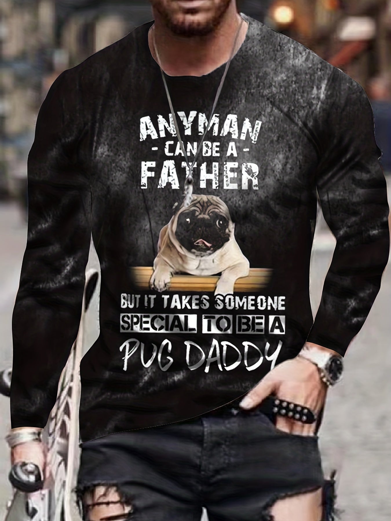 Dog Print Men's Graphic Round Neck Sweatshirt Loose Pullover