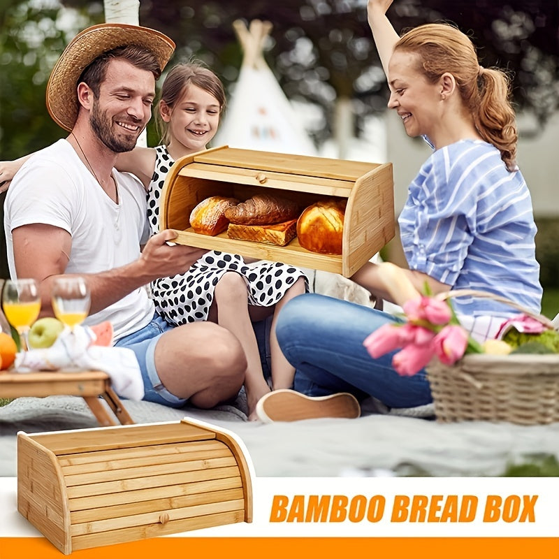 Bamboo Bread Box With Roll Top for Kitchen Countertop