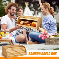 Bamboo Bread Box With Roll Top for Kitchen Countertop