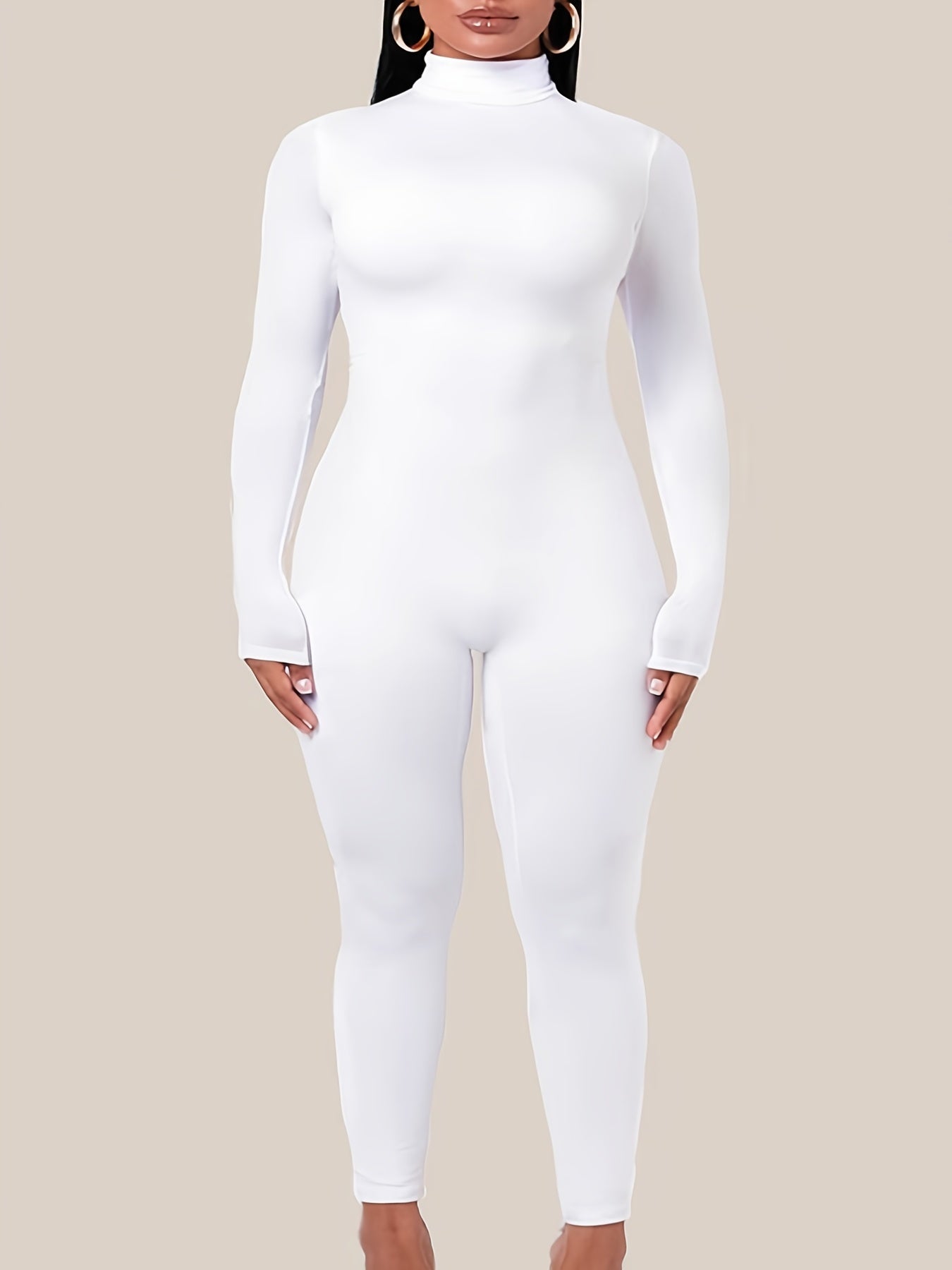 Skinny Turtle Neck Jumpsuit Long Sleeve Stretchy Jumpsuit for Women