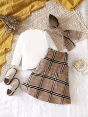 Long Sleeve Plaid Dress Casual Skirt Set