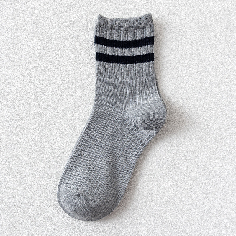 Casual Striped Cotton Mid Tube Socks for Women