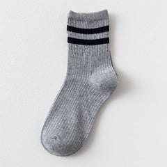 Casual Striped Cotton Mid Tube Socks for Women