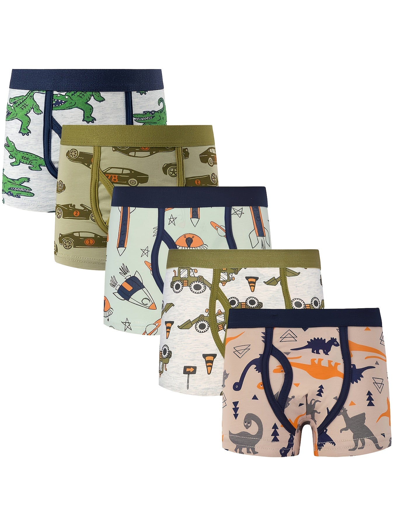 5pcs Toddler Boys Cotton Boxer Briefs Dinosaur Car Underwear