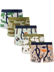5pcs Toddler Boys Cotton Boxer Briefs Dinosaur Car Underwear