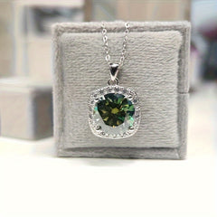 Green Synthetic Moissanite Necklace 925 Silver Round Cut Necklace
