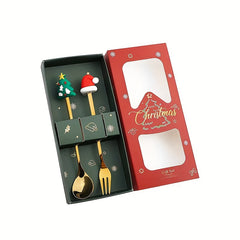 Christmas Spoon Set Cutlery Dessert Spoon And Fork Santa Hat Christmas Tree Gift