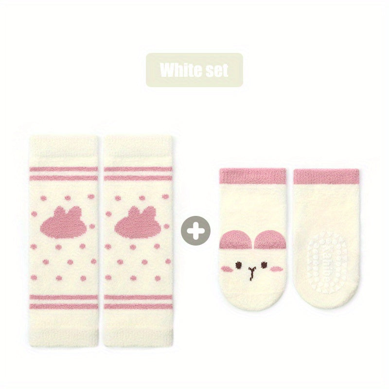 2pcs Baby Girls Coral Fleece Socks Knee Pads Set Infant Toddlers Sleep Socks