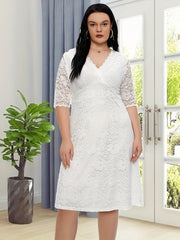 Floral Jacquard Trim Half Sleeve Slim Fit Formal Dress