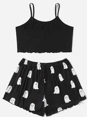 Ghost Print Pajama Set Crew Neck Cami Top & Shorts