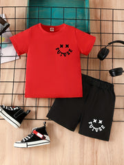 Boy's 2pc T-shirt & Shorts Set Letter Print Short Sleeve
