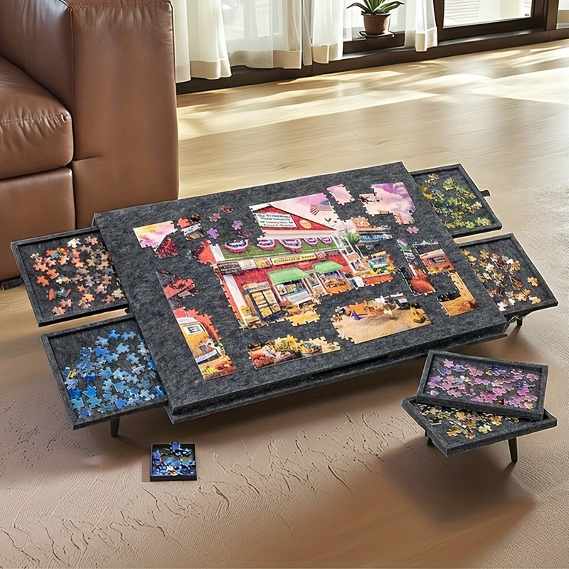 Portable Tilting Puzzle Board with Stand Cover 6 Drawers Lightweight Felt