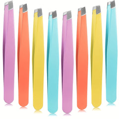 8pcs Slanted Tip Stainless Steel Eyebrow Tweezers for Facial Hair