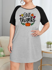 Pumpkin Print Raglan Sleeve Tee Sleep Dress